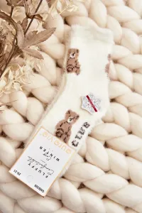Children's fur socks with teddy bear, white #8828960