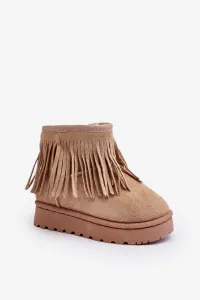 Insulated children's snow boots with decorative fringes Beige Nimia