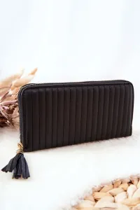 Large quilted wallet with strap black