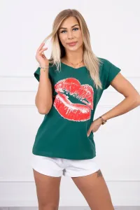 Blouse with green lip print