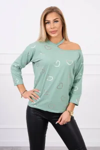 Blouse with heart print dark mint