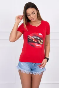 Blouse with red lips print red