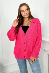 Button-down sweater with puff sleeves raspberry