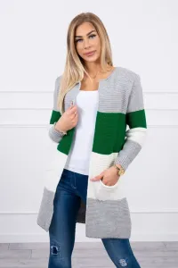 Kardigánový sveter na ramienkach šedá+zelená