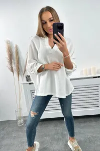 Cotton blouse with rolled-up ecru sleeves