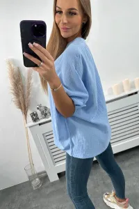 Cotton blouse with rolled-up sleeves blue