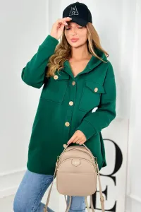 Cotton insulated sweatshirt with decorative buttons of dark green color