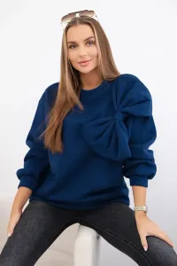 Insulated cotton sweatshirt with a large bow in navy blue