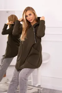 Insulated sweatshirt with asymmetrical zipper in khaki color