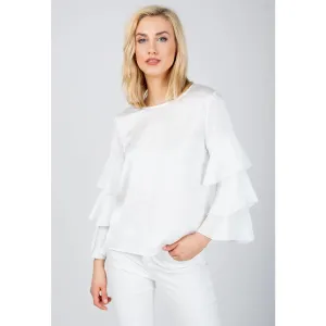 Lady's blouse with ruffles on the sleeves - white,