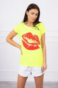 Lip print blouse neon yellow + red