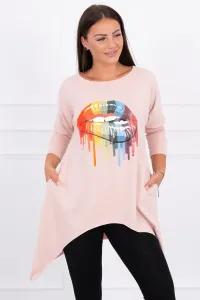 Oversize rainbow lip print blouse dark powder pink