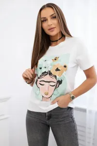 Printed cotton blouse with floral hat mint
