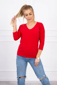 Red blouse with V-neck #5302775