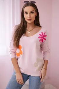 Sweater blouse with floral pattern powder pink