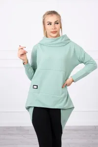 Sweatshirt with long back and hood dark mint