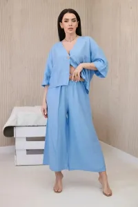 Viscose blouse + wide trousers blue