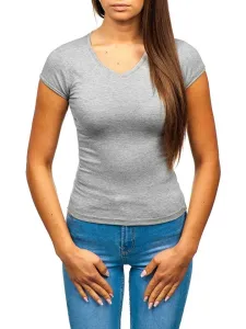 Women's fashionable T-shirt with V-neck - gray, #8357532