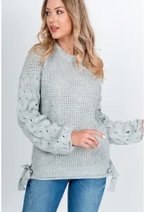 Women's knitted sweater with bows - gray,
