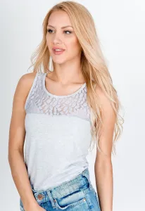 Women's tank top with lace on the décolleté - gray,
