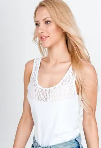 Women's tank top with lace on the décolleté - white,