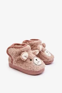 Children's insulated slippers with teddy bear, pink Eberra #9095840