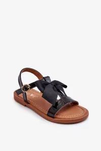 Children's lacquered sandals with bow black netina #7363270
