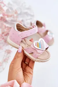 Children's leather sandals with heart pink Elianna #5103604