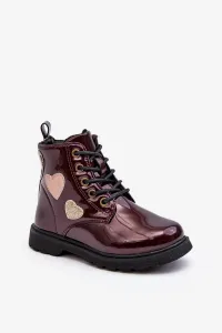 Children's patent leather ankle boots with embellishments, burgundy Adete
