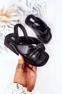 Children's sandals with drawstring, black bubble gum