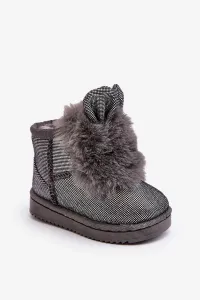 Children's snow boots insulated with fur, grey Betty, with ears #8648745