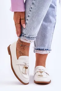 Classic leather moccasins with fringe White Camis #7368995