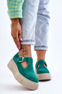Fashionable suede shoes on a massive platform green Colson