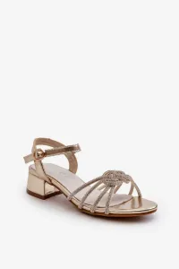 Girls' low-heeled sandals with zircons, gold Ollna