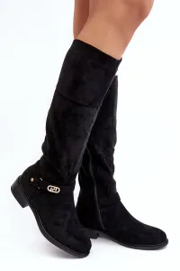 Insulated suede boots with flat S heels. Barski Black
