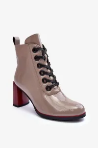 Patented lace-up ankle boots with S high heels. Barski Dark beige