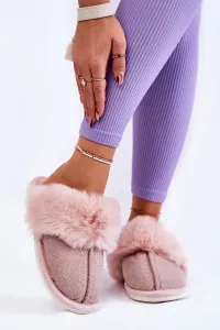 Lady's insulated slippers with fur Beige and pink Franco #5295862