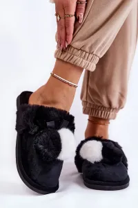 Lady's slippers with pompom and fur Black Sahira #5484387
