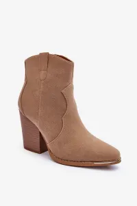 Beige Suede Cowboy High Heeled Boots Lotoune