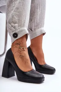 leather heels on massive heels black Rosalia #7914565