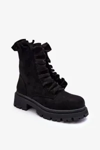 Suede insulated work boots with flat heels, black gondola