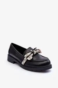 Leather shoes for women Moccasins black SBarski HY330