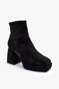 Black Abnous Suede Ankle Boots with Chunky Heels