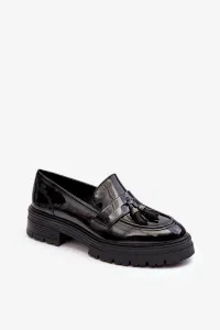 Patent leather loafers with fringes, black velenase