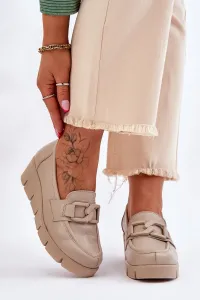 Leather Wedge Moccasins Beige Felicity #5627706