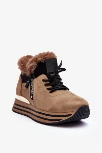Platform sports shoes with fur, dark beige Jamarie #8831011