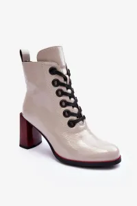 Patented lace-up ankle boots with S high heels. Barski Light Grey