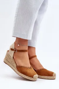 Suede Espadrille wedge sandals with camel raylin braid #9481978