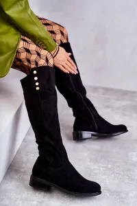 warm suede flat-heeled boots Black Laura