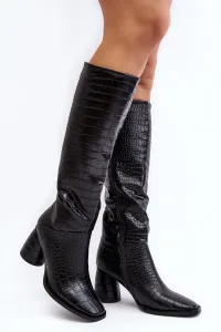 Women's boots with heels, snake print, black Ceriona